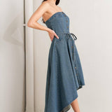 MIDNIGHT VOLUME DENIM MIDI DRESS