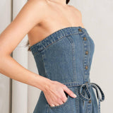MIDNIGHT VOLUME DENIM MIDI DRESS