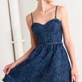 NAVY ROMANCE WOVEN JACQUARD MINI DRESS