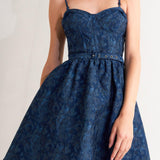 NAVY ROMANCE WOVEN JACQUARD MINI DRESS