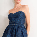 NAVY ROMANCE WOVEN JACQUARD MINI DRESS