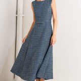VINTAGE VIBE BOUCLÉ WOVEN TWEED MIDI DRESS