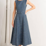 VINTAGE VIBE BOUCLÉ WOVEN TWEED MIDI DRESS