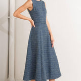 VINTAGE VIBE BOUCLÉ WOVEN TWEED MIDI DRESS