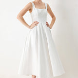 ECHO IN WHITE WOVEN MIDI DRESS
