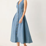 SWEETHEART V-NECK DENIM MIDI DRESS