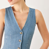 SWEETHEART V-NECK DENIM MIDI DRESS
