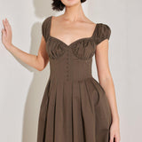 MOCHA MUSE MOMENT WOVEN MIDI DRESS