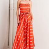 SWEET ESCAPE STRIPE WOVEN MIDI DRESS