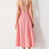 PINK HAZE WOVEN TWILL MIDI DRESS