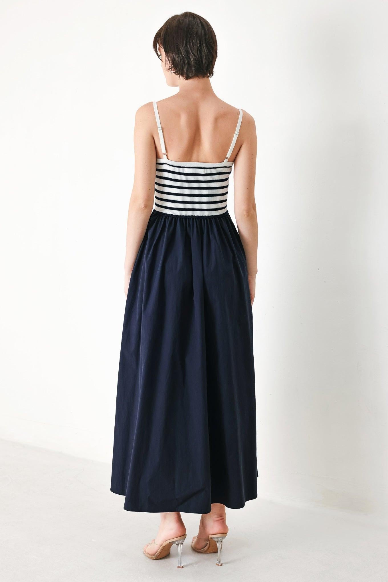 PARIS STRIPE CUTOUT MIDI DRESS
