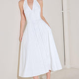 POWDER SKY HALTER WOVEN MIDI DRESS