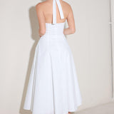 POWDER SKY HALTER WOVEN MIDI DRESS