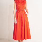 RUNWAY READY SCARLET WOVEN MIDI DRESS