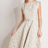 STATEMENT IN IVORY WOVEN MIDI DRESS