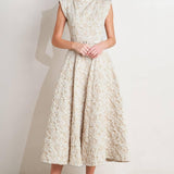 STATEMENT IN IVORY WOVEN MIDI DRESS