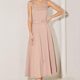 ELEVATED NEUTRAL BLUSH WOVEN MIDI DRESS