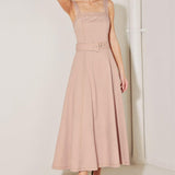 ELEVATED NEUTRAL BLUSH WOVEN MIDI DRESS