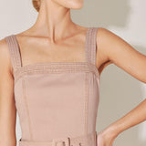 ELEVATED NEUTRAL BLUSH WOVEN MIDI DRESS