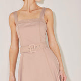 ELEVATED NEUTRAL BLUSH WOVEN MIDI DRESS