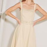 ELEVATED NEUTRAL WOVEN MIDI DRESS