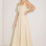 ELEVATED NEUTRAL WOVEN MIDI DRESS