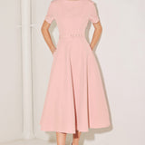 SPRING ICON PINK WOVEN MIDI DRESS