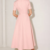 SPRING ICON PINK WOVEN MIDI DRESS