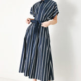 PINSTRIPE STORY WOVEN MIDI DRESS