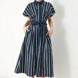 PINSTRIPE STORY WOVEN MIDI DRESS