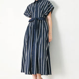 PINSTRIPE STORY WOVEN MIDI DRESS