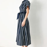 PINSTRIPE STORY WOVEN MIDI DRESS