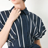 PINSTRIPE STORY WOVEN MIDI DRESS