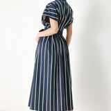 PINSTRIPE STORY WOVEN MIDI DRESS