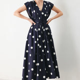 BLUE MOON DOT WOVEN MIDI DRESS