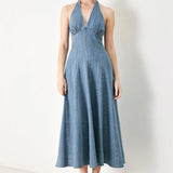 BLUE BLOSSOM DENIM MIDI DRESS