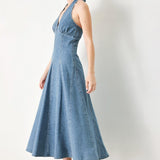 BLUE BLOSSOM DENIM MIDI DRESS