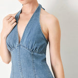 BLUE BLOSSOM DENIM MIDI DRESS