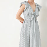 WHISPER STRIPE WOVEN MIDI DRESS