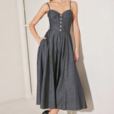 AFTER HOURS SERENADE DENIM MIDI DRESS
