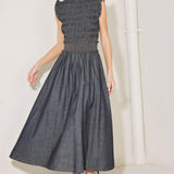 ROMANTIC REVERIE DENIM MIDI DRESS