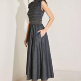 ROMANTIC REVERIE DENIM MIDI DRESS