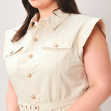 NEUTRAL COMMAND WOVEN SHIRT DRESS