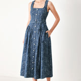 MIDNIGHT GARDEN DENIM MIDI DRESS