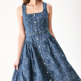 MIDNIGHT GARDEN DENIM MIDI DRESS