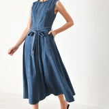 INDIGO SILHOUETTE DENIM MIDI DRESS