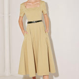 WARM STONE EDIT WOVEN MIDI DRESS