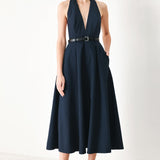 MIDNIGHT FORM WOVEN MIDI DRESS