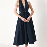 MIDNIGHT FORM WOVEN MIDI DRESS