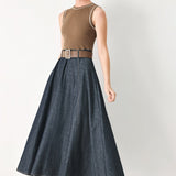 ESPRESSO HOUR DENIM COMBINATION MIDI DRESS